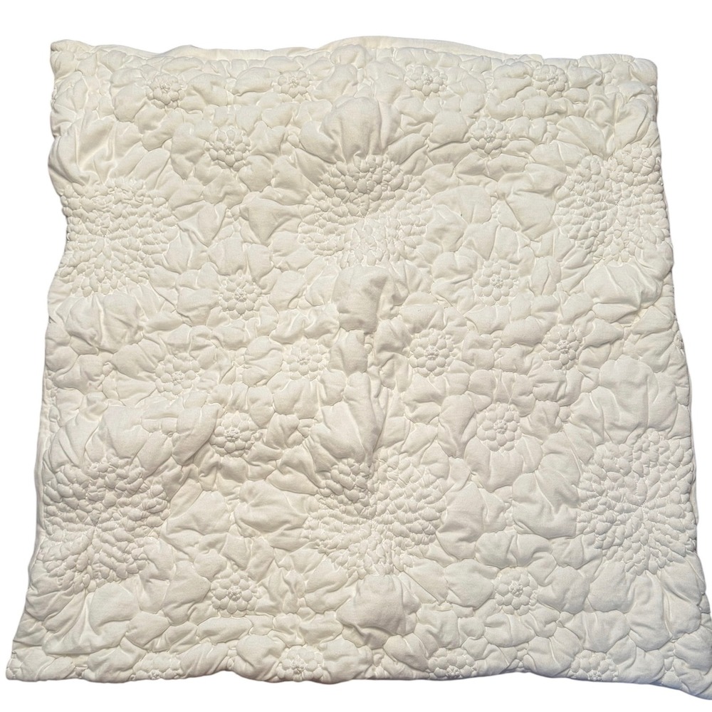 Anthropologie Lazybones Rosette Euro Pillow Sham Ivory 26x26 3D Floral Cotton